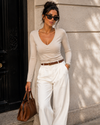 V-hals top lange mouwen Kirsten Beige