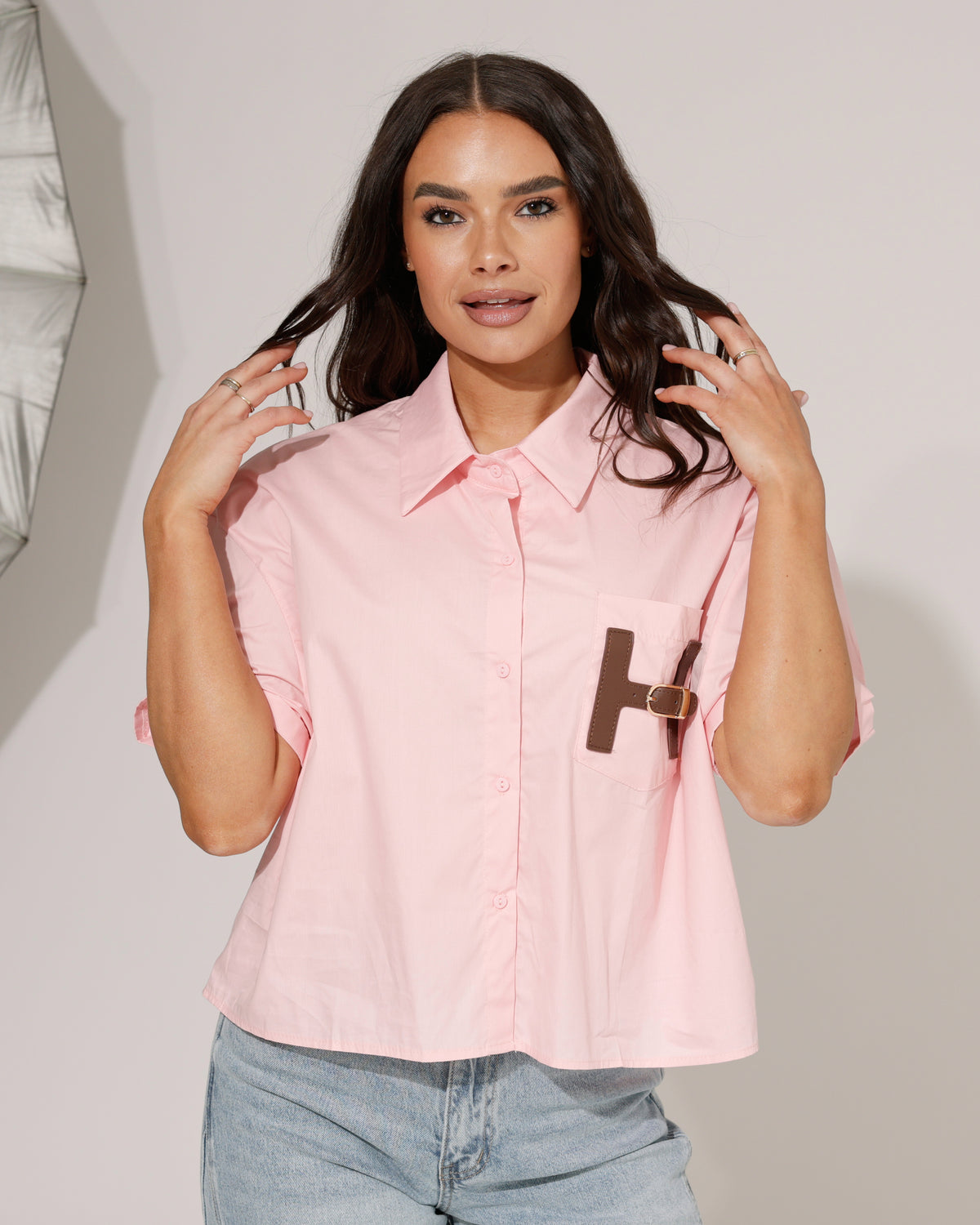 Kortvallende blouse Yva in roze