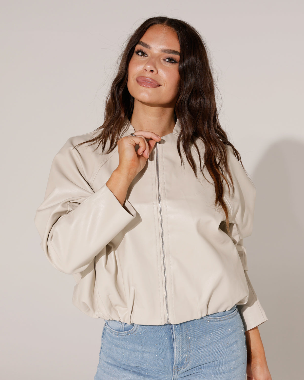 Leatherlook bomberjack Jula in beige