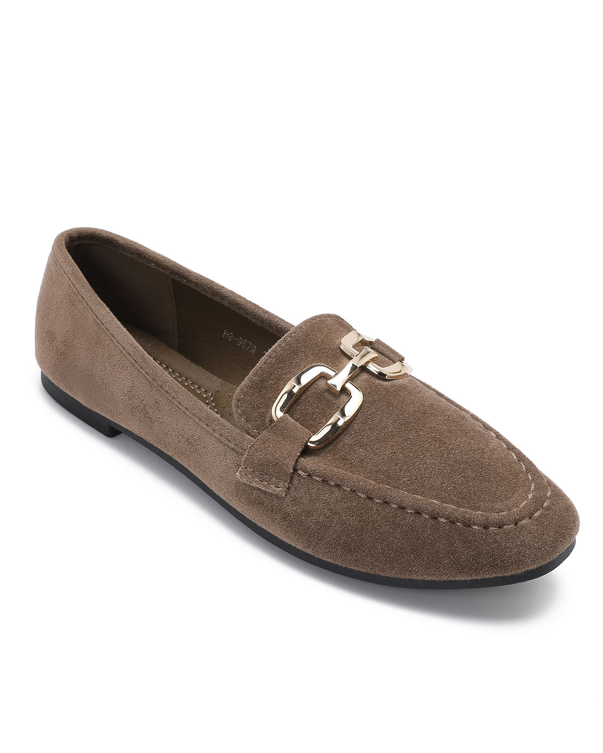 Loafer met goudkleurige gesp Yara in taupe, extra aanzicht 3