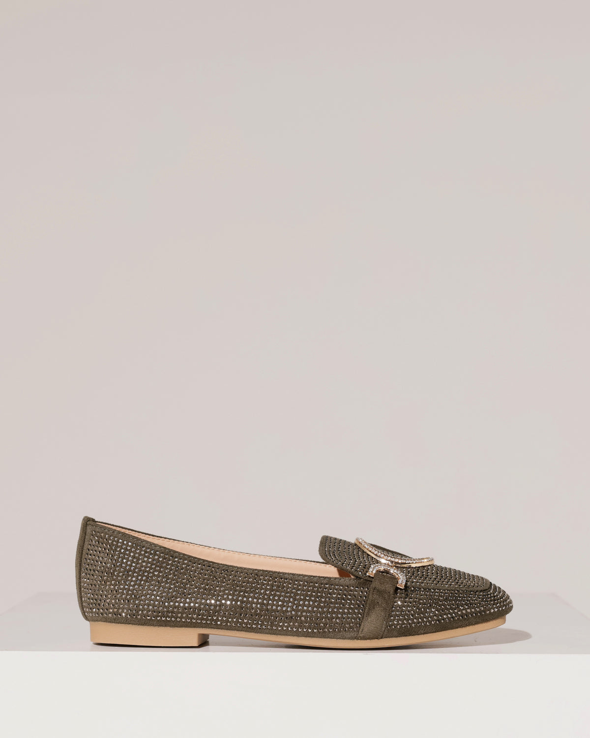 Loafer met strass en gesp Lizzy in donkergroen