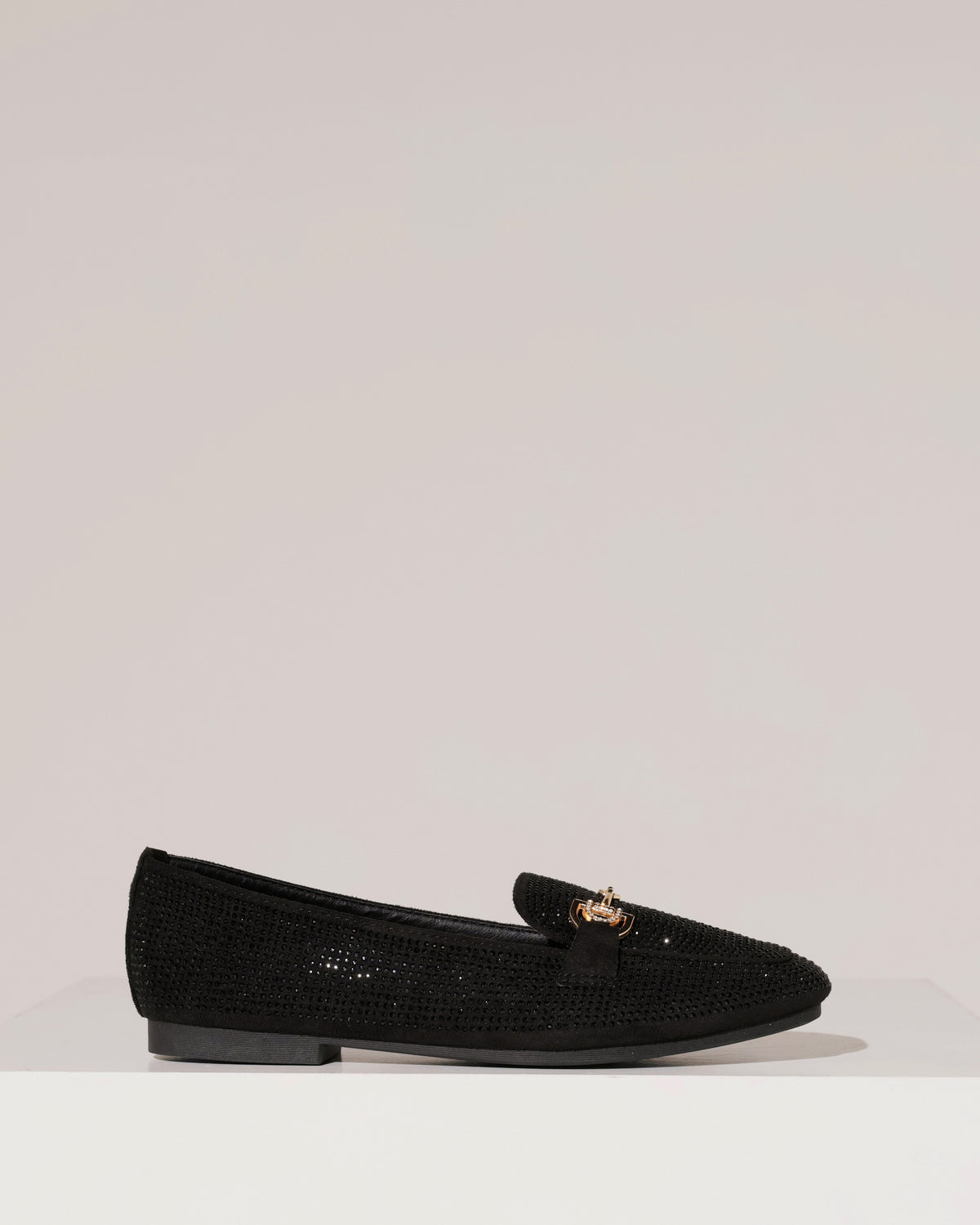 Loafer met strass met goudkleurige gesp Lynn in zwart