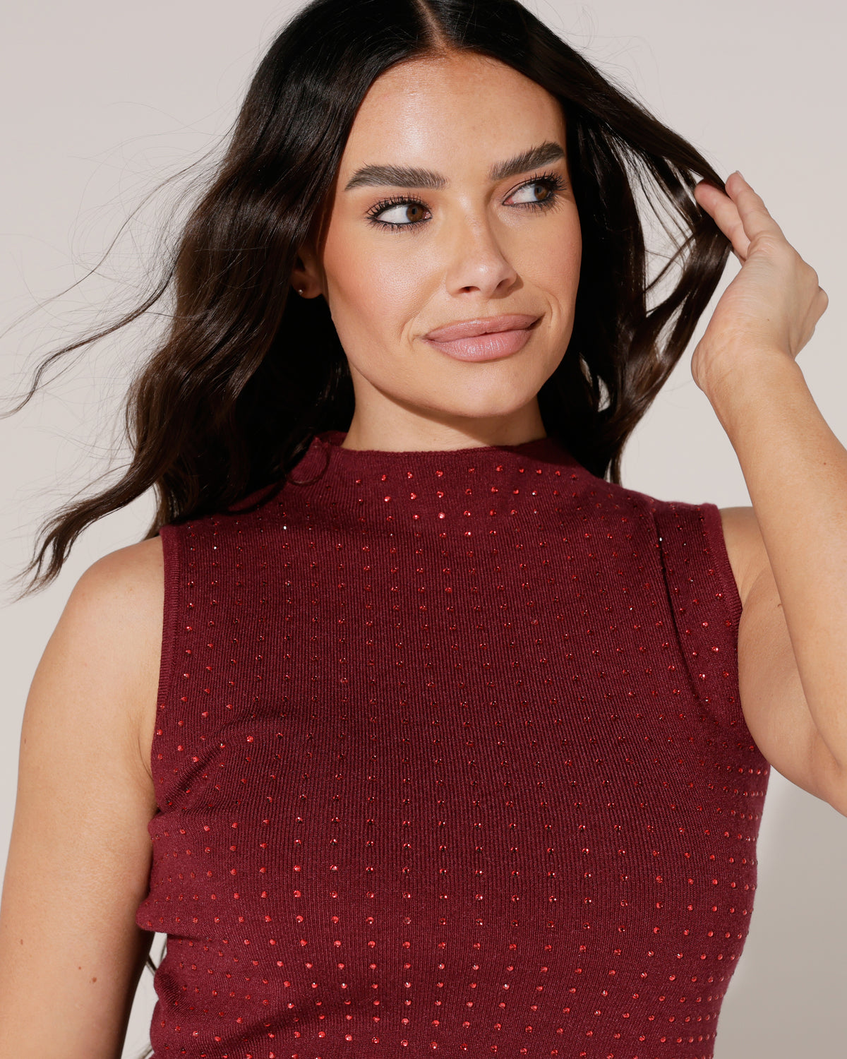 Mouwloze top met glitters Ivy in bordeaux, extra aanzicht 2
