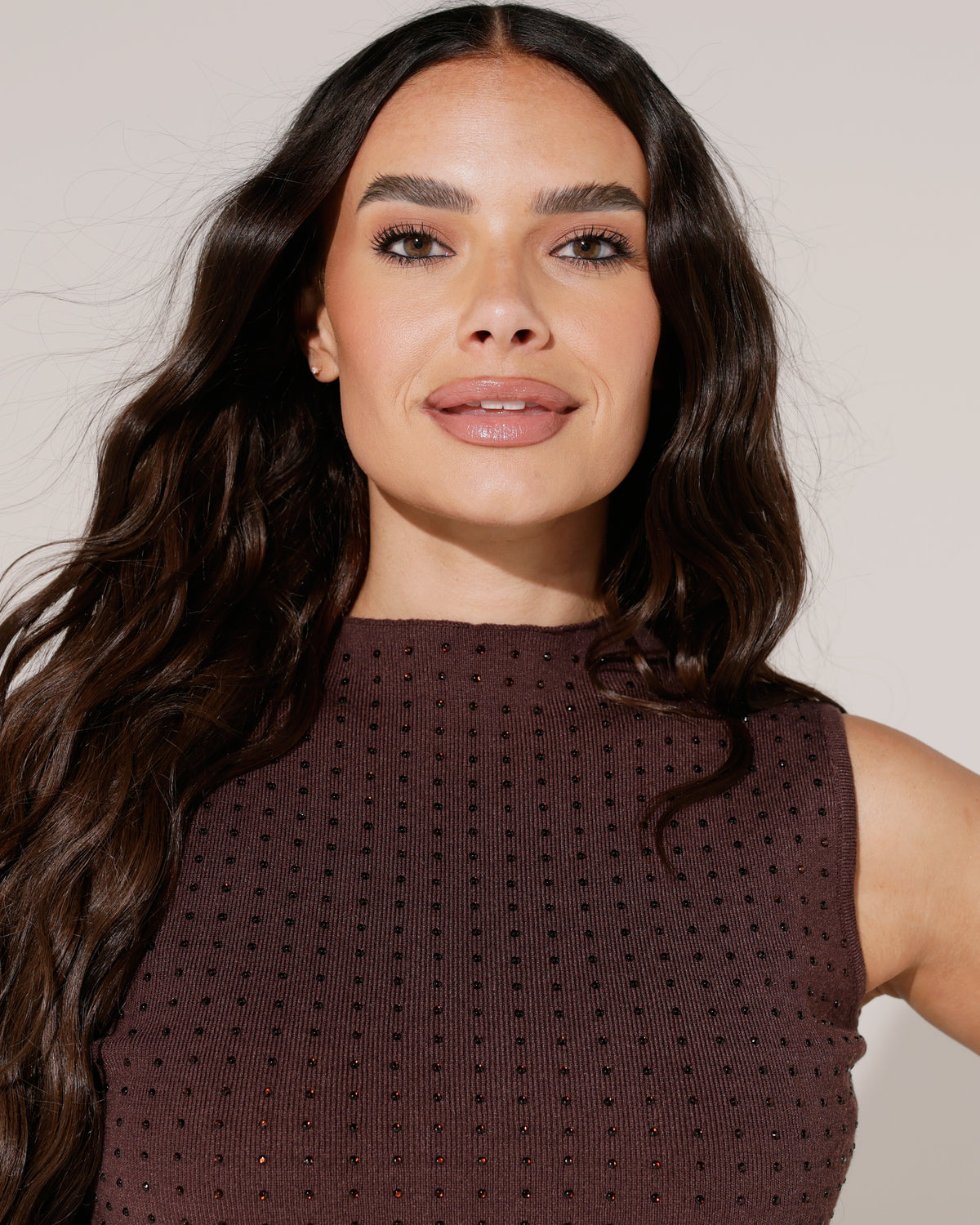 Mouwloze top met glitters Ivy in bruin, extra aanzicht 3