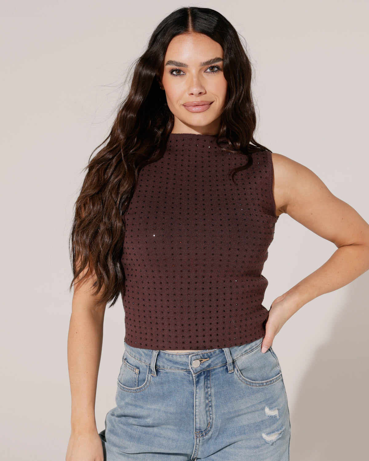 Mouwloze top met glitters Ivy in bruin, extra aanzicht 4
