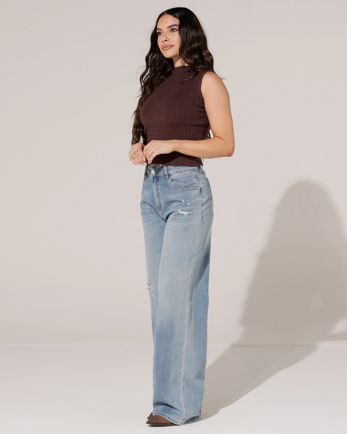 Mouwloze top met glitters Ivy in bruin, extra aanzicht 6