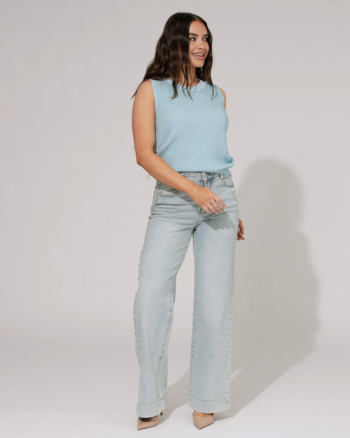Mouwloze top met glitters Silvi in blauw