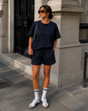 Co-ord set ballon top Nina Donkerblauw