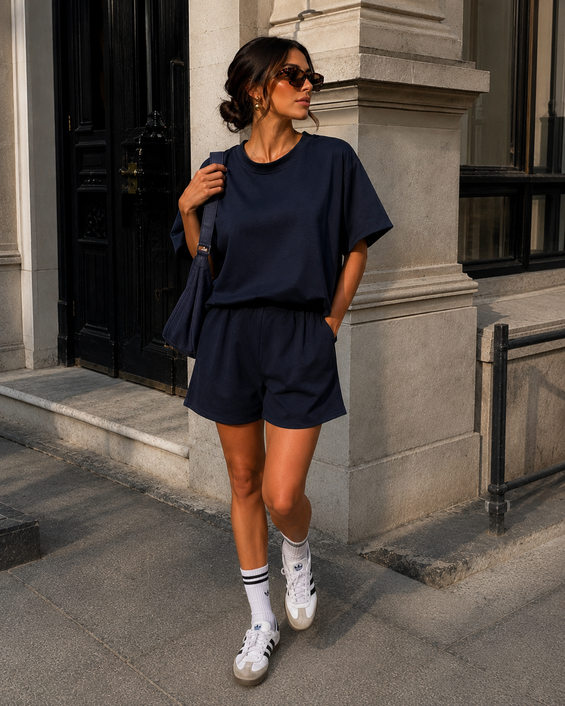 Co-ord set ballon top Nina Donkerblauw