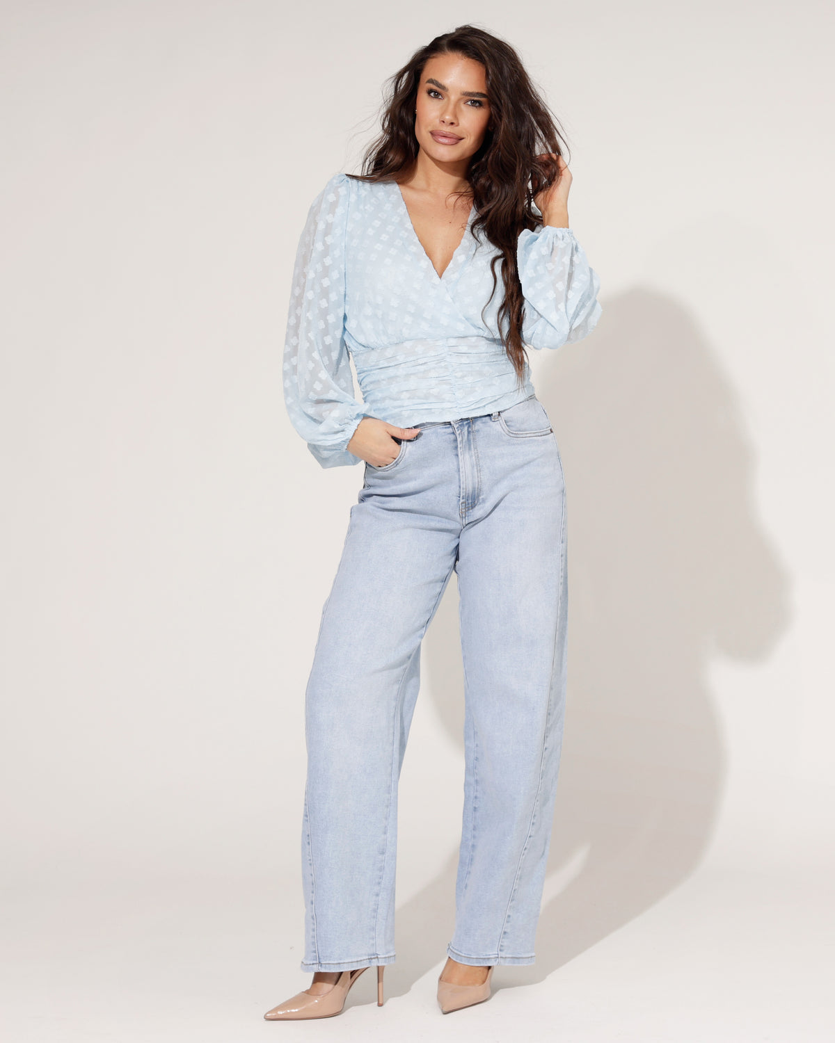 Norfy Barrel jeans Bibi in lichtblauw, extra aanzicht 2