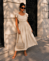 Off-shoulder jurk met broderie Bibi Beige