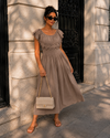 Off-shoulder jurk met broderie Bibi Taupe
