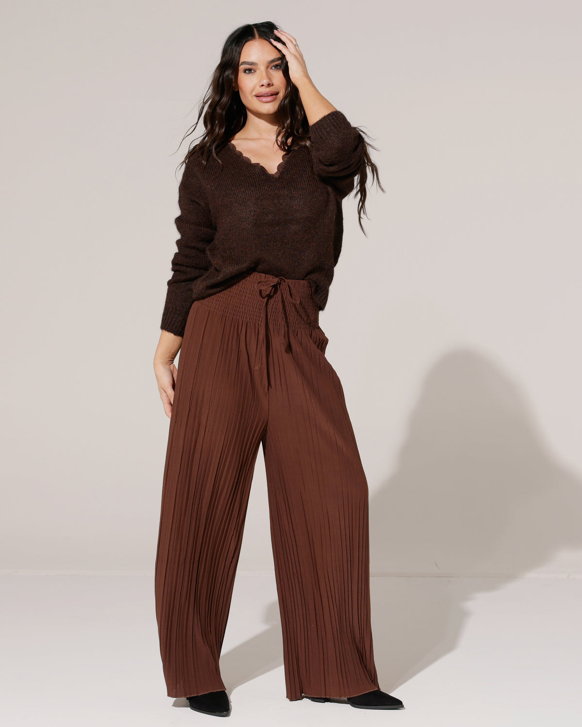 Plisse broek Kyara in bruin