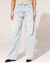 Queen Hearts | Baggy wide leg jeans met omslag Deb-1 Lichtblauw