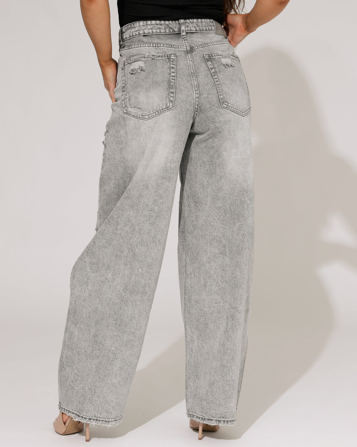 Queen Hearts Baggy wide leg jeans met omslag Deb-2 in grijs, extra aanzicht 6