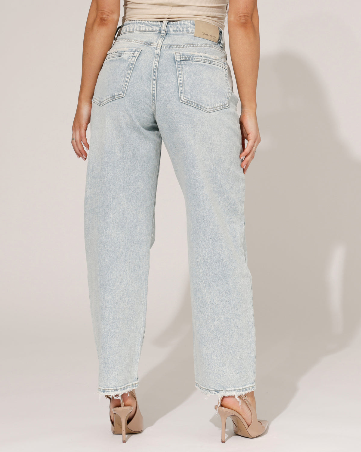 Queen Hearts Barrel jeans Nola-1 in blauw, extra aanzicht 5