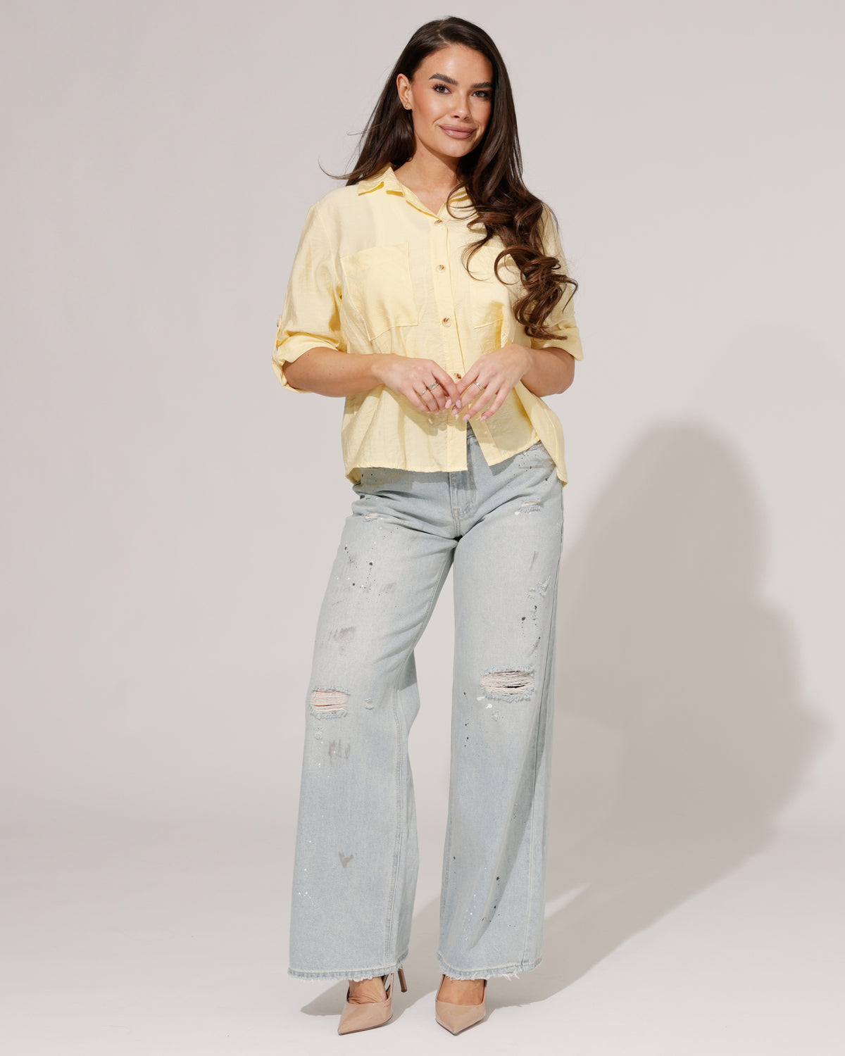 Queen Hearts Wide leg jeans paint splatter Mich in blauw