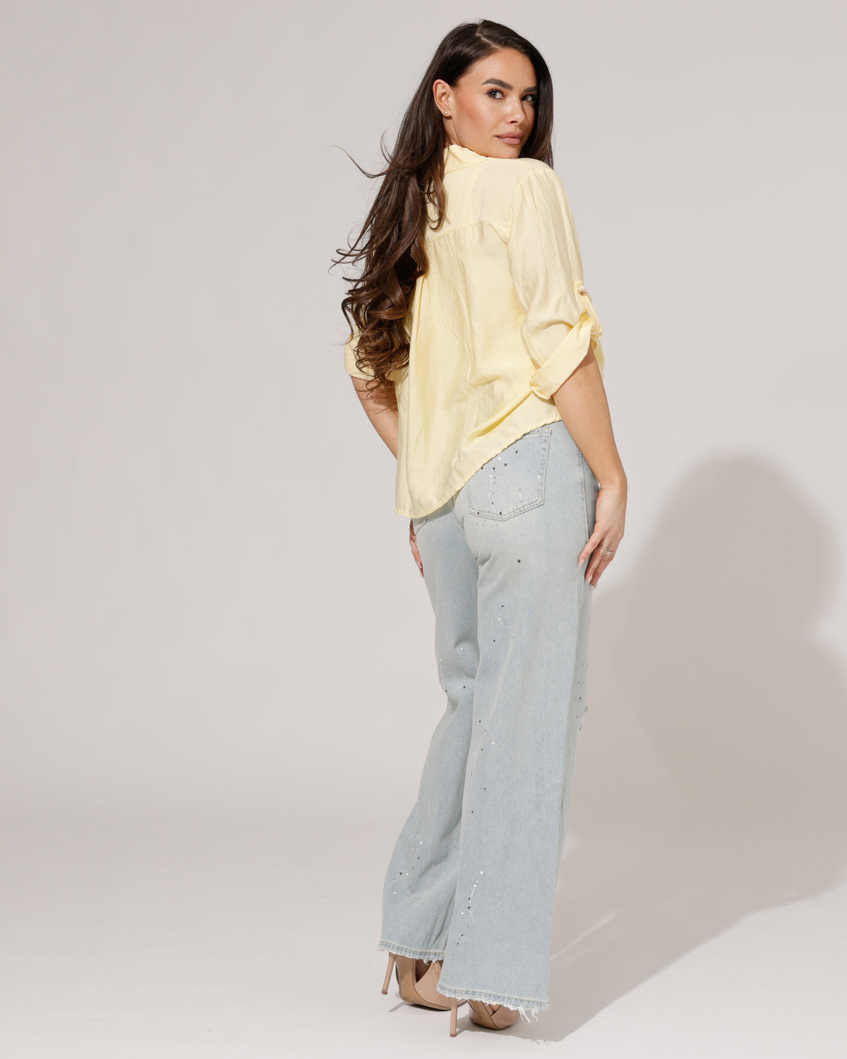 Queen Hearts Wide leg jeans paint splatter Mich in blauw, extra aanzicht 2