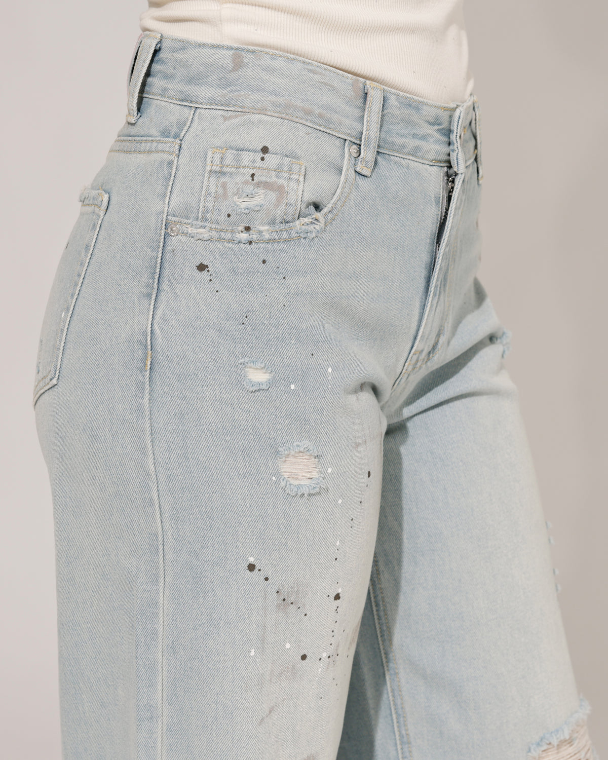Queen Hearts Wide leg jeans paint splatter Mich in blauw, extra aanzicht 4