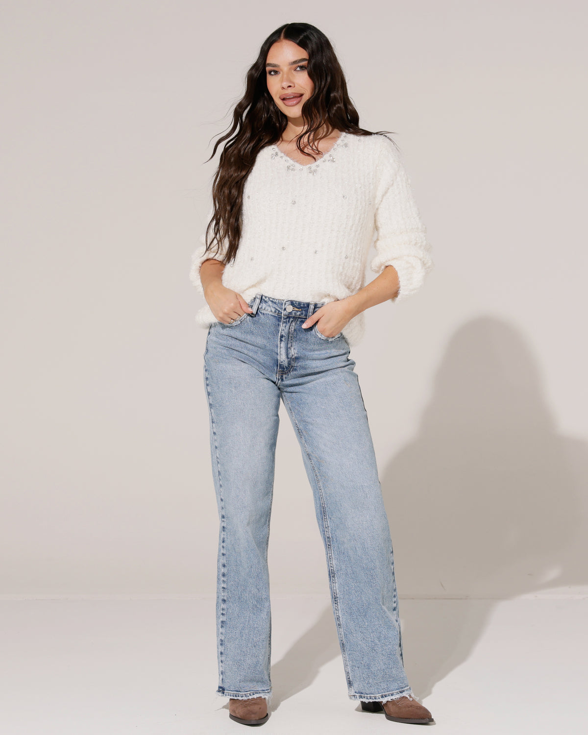 Queen Hearts Wide leg jeans Pien-3 in blauw, extra aanzicht 2