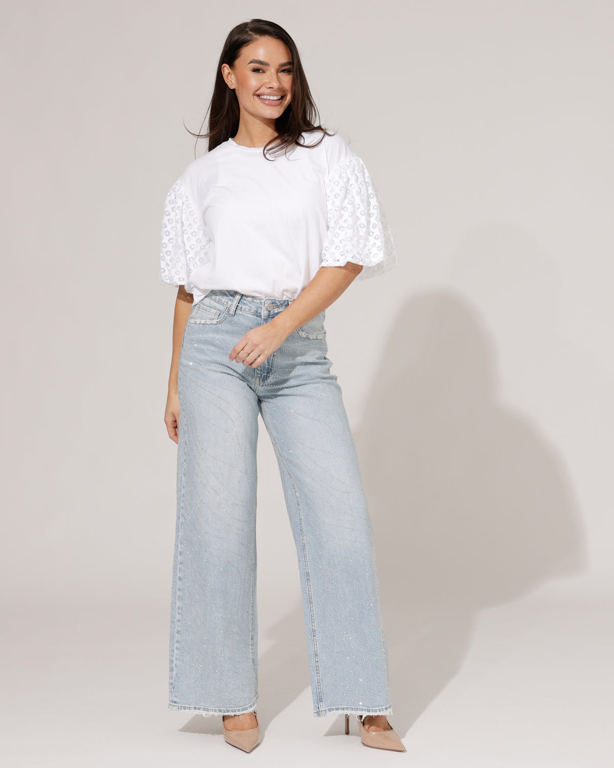 Queen Hearts Wide leg jeans strass Lore in blauw, extra aanzicht 2
