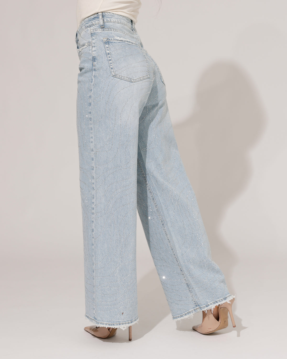 Queen Hearts Wide leg jeans strass Lore in blauw, extra aanzicht 5