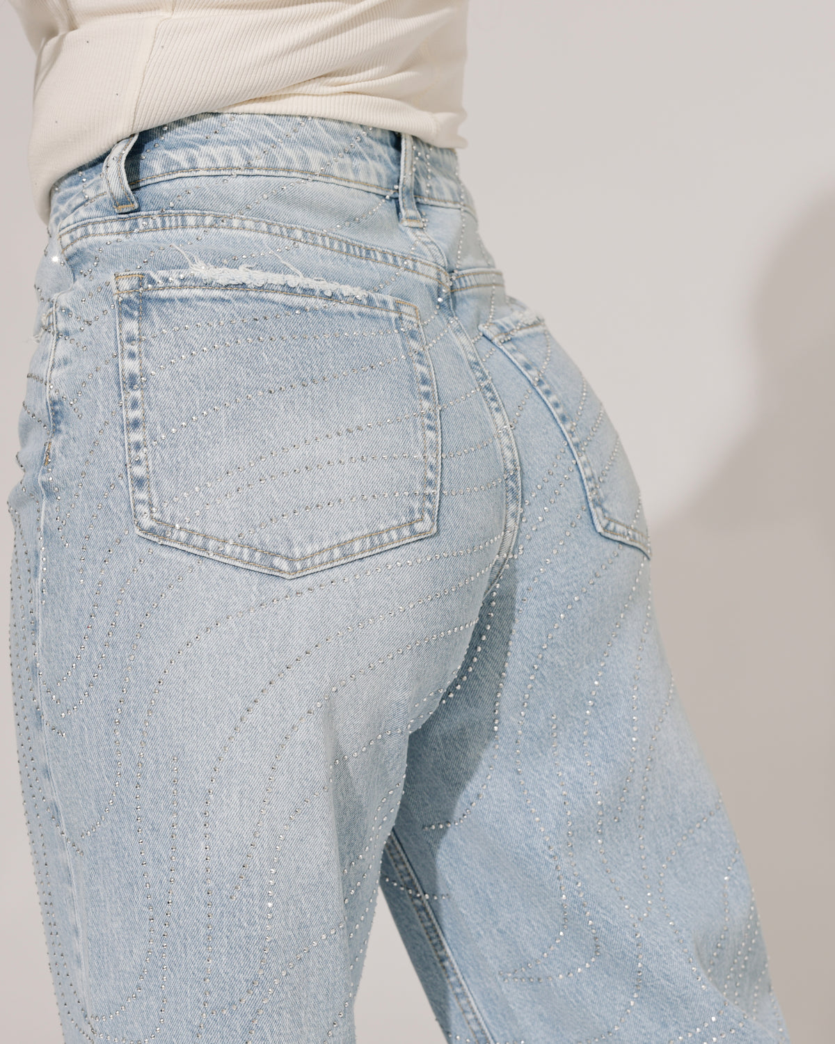 Queen Hearts Wide leg jeans strass Lore in blauw, extra aanzicht 6