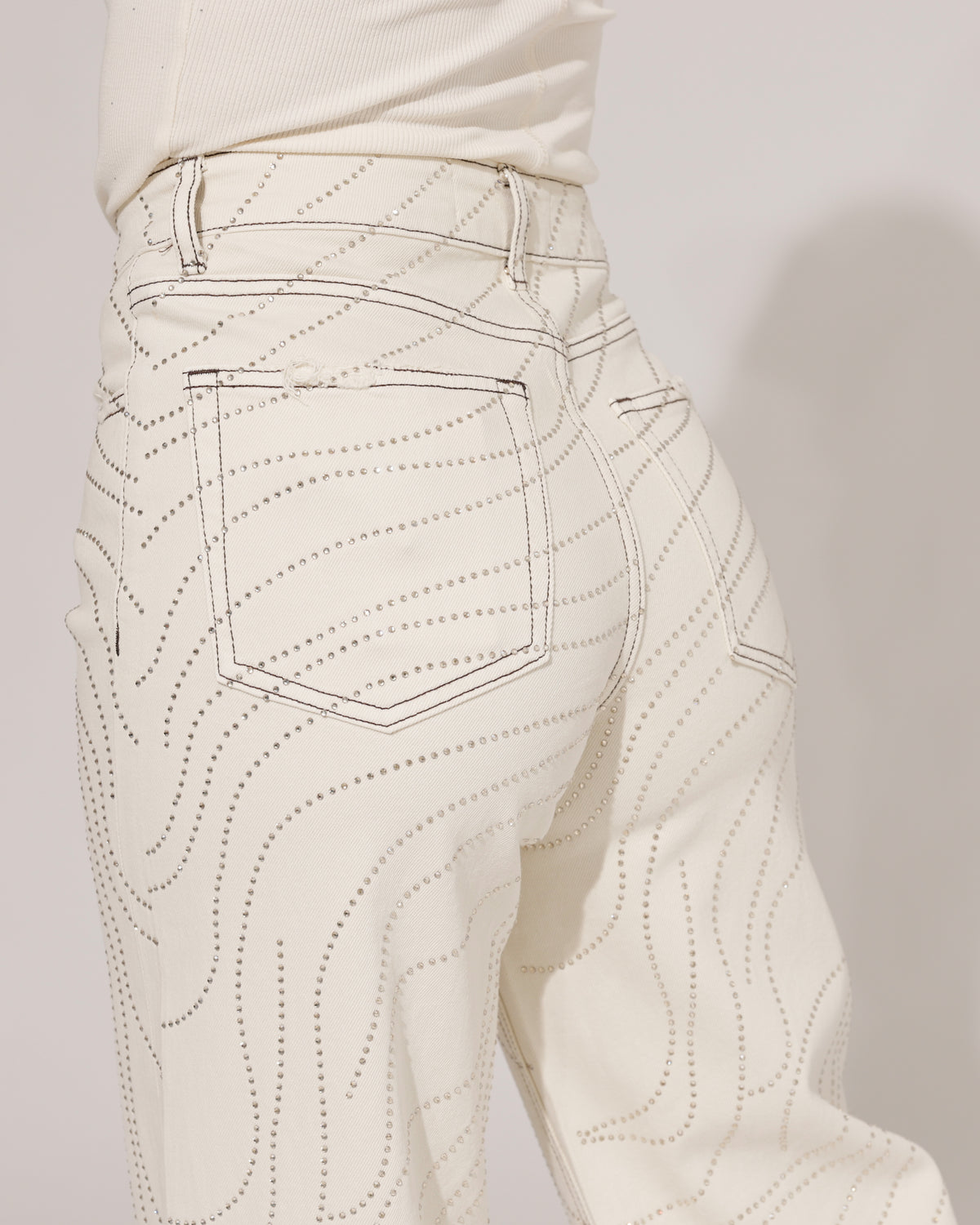 Queen Hearts Wide leg jeans strass Lore-K in beige, extra aanzicht 3