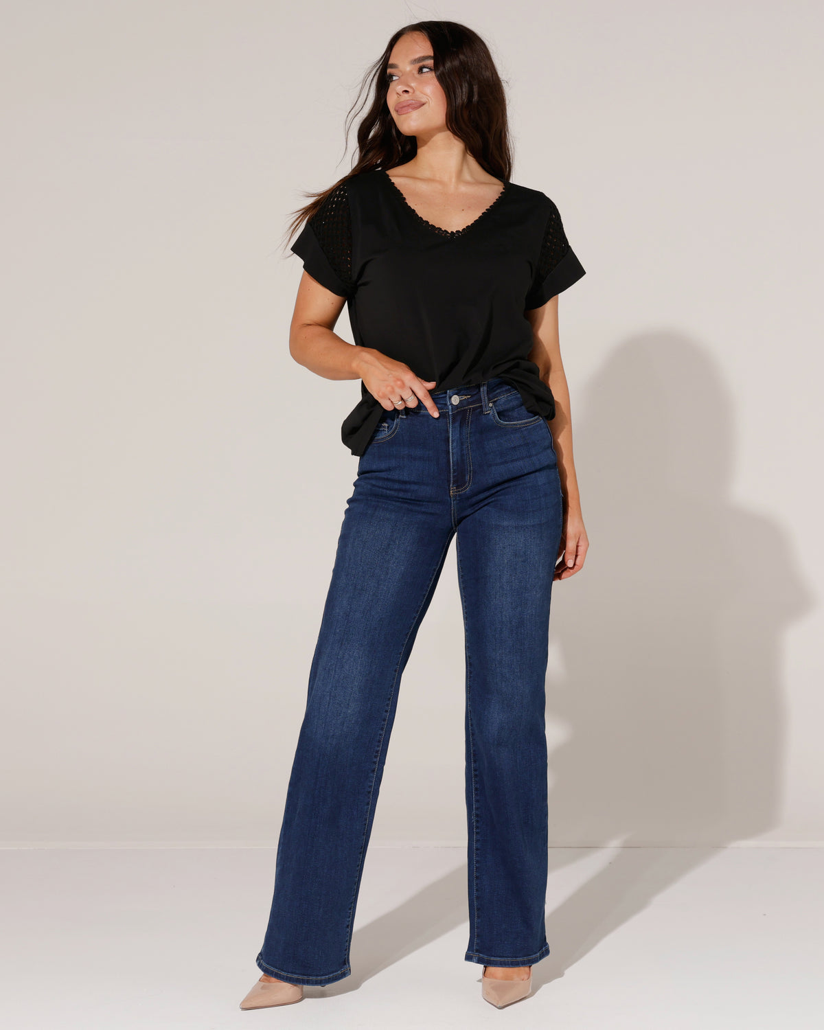 Redseventy Wide leg jeans, extra long Yilly-15 in donkerblauw