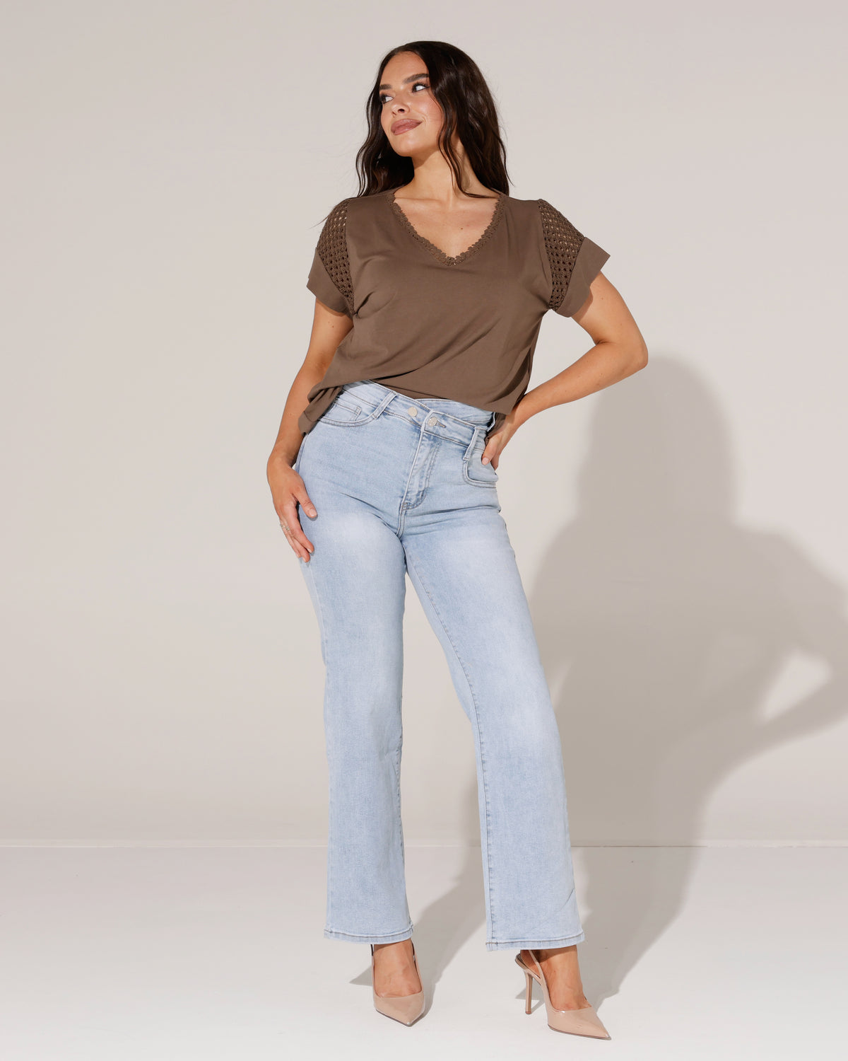 Redseventy Wide leg jeans schuine knoop Josy-24 in lichtblauw