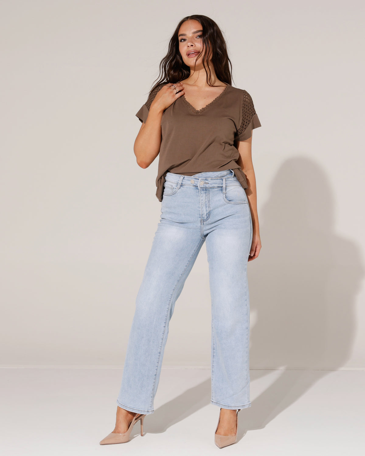 Redseventy Wide leg jeans schuine knoop Josy-24 in lichtblauw, extra aanzicht 2