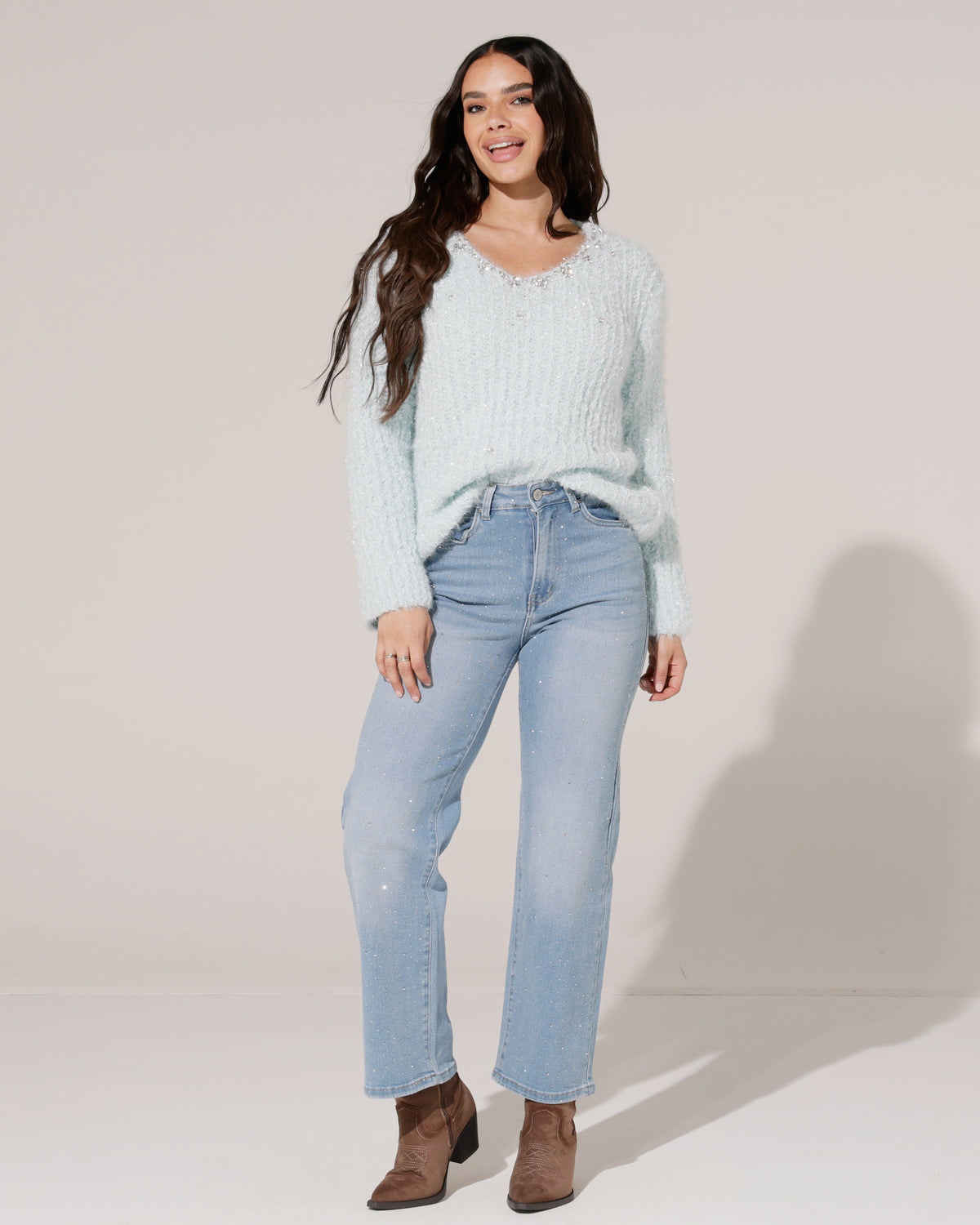 Redseventy Wide leg jeans strass Syl-16 in lichtblauw