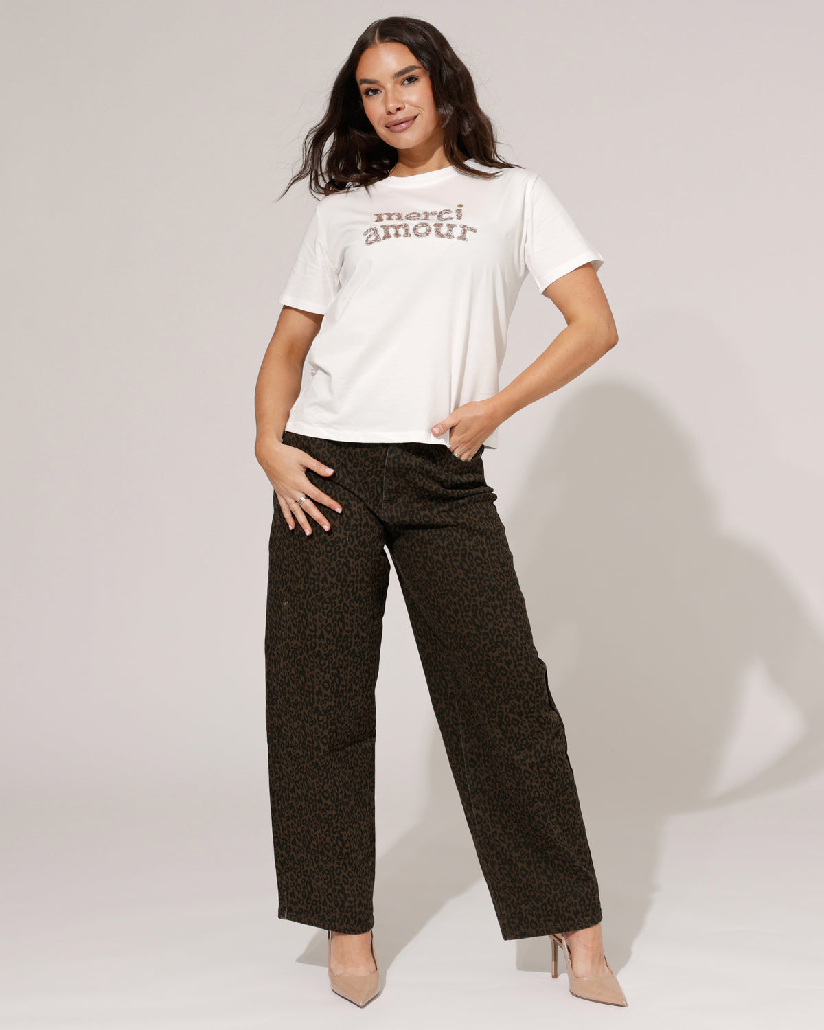 T-shirt Merci in wit, extra aanzicht 2