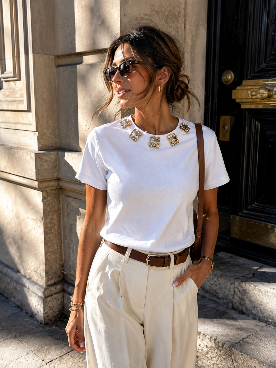 T-shirt met gouden ornamenten Bibi in wit