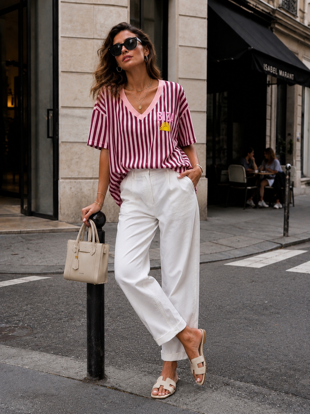 T-shirt V-hals Ibiza in bordeaux
