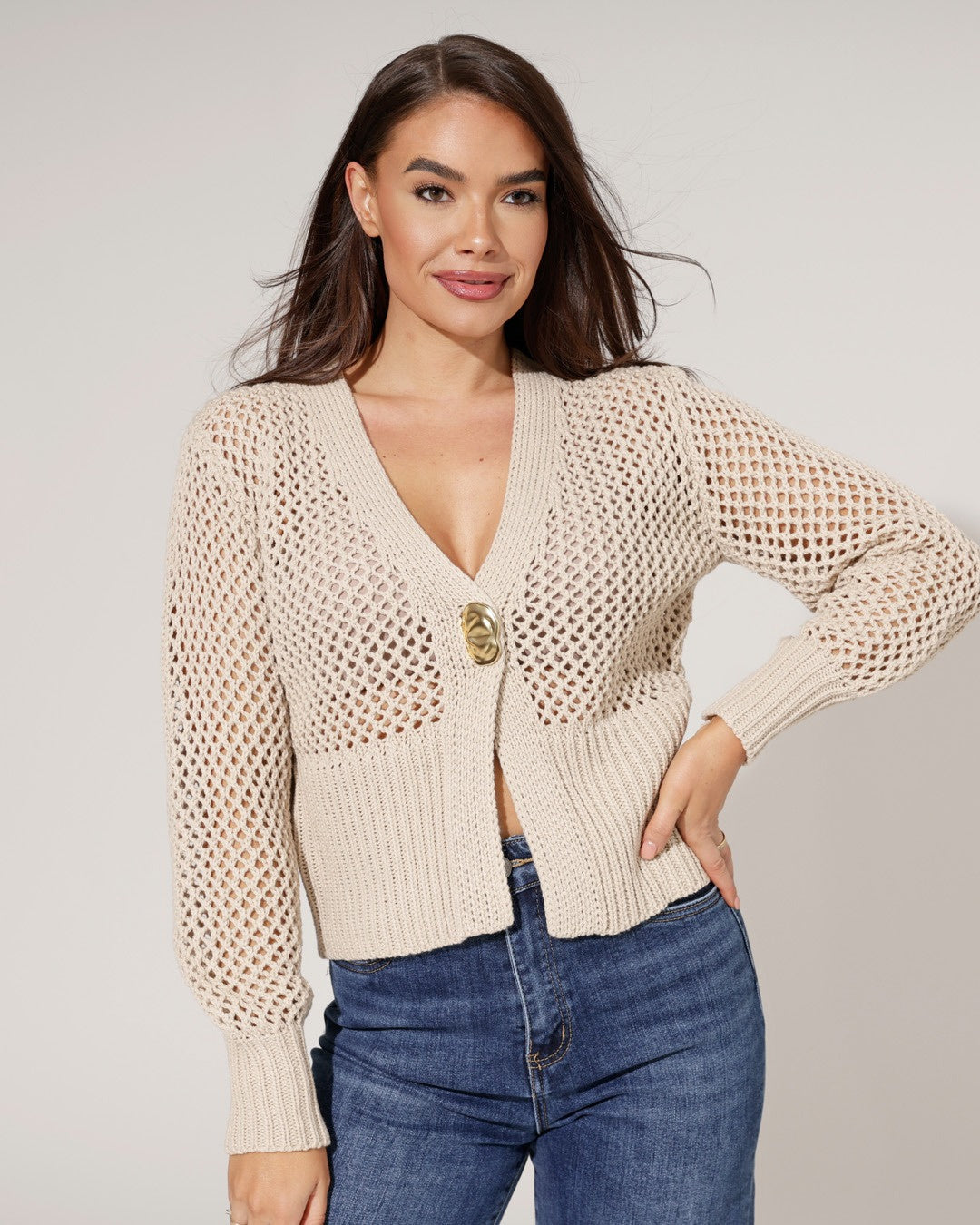 Gehaakt vest Joline Taupe