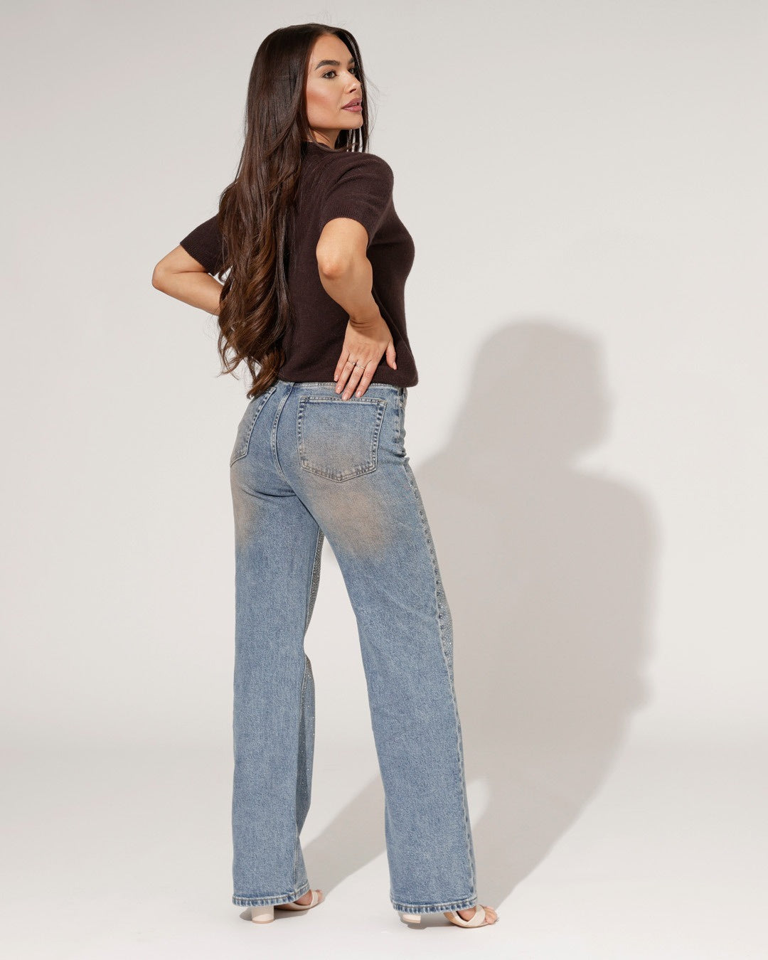 Queen Hearts | Wide leg, Straight jeans Beau-1 Donkerblauw