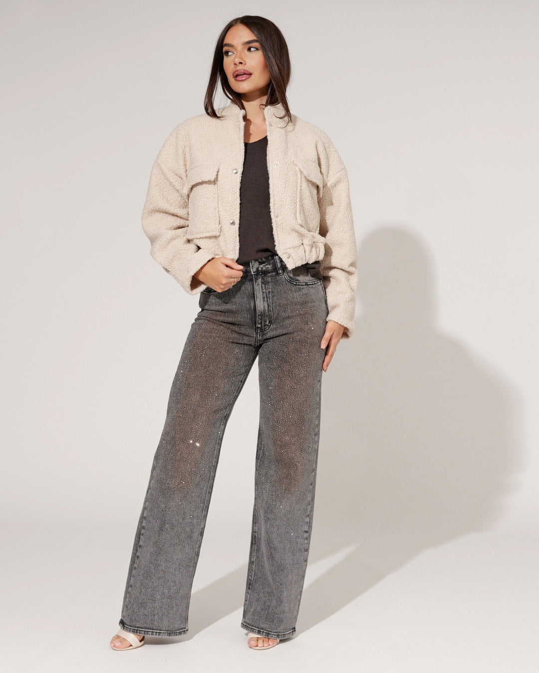 Queen Hearts | Wide leg, Straight jeans Beau-2 Grijs
