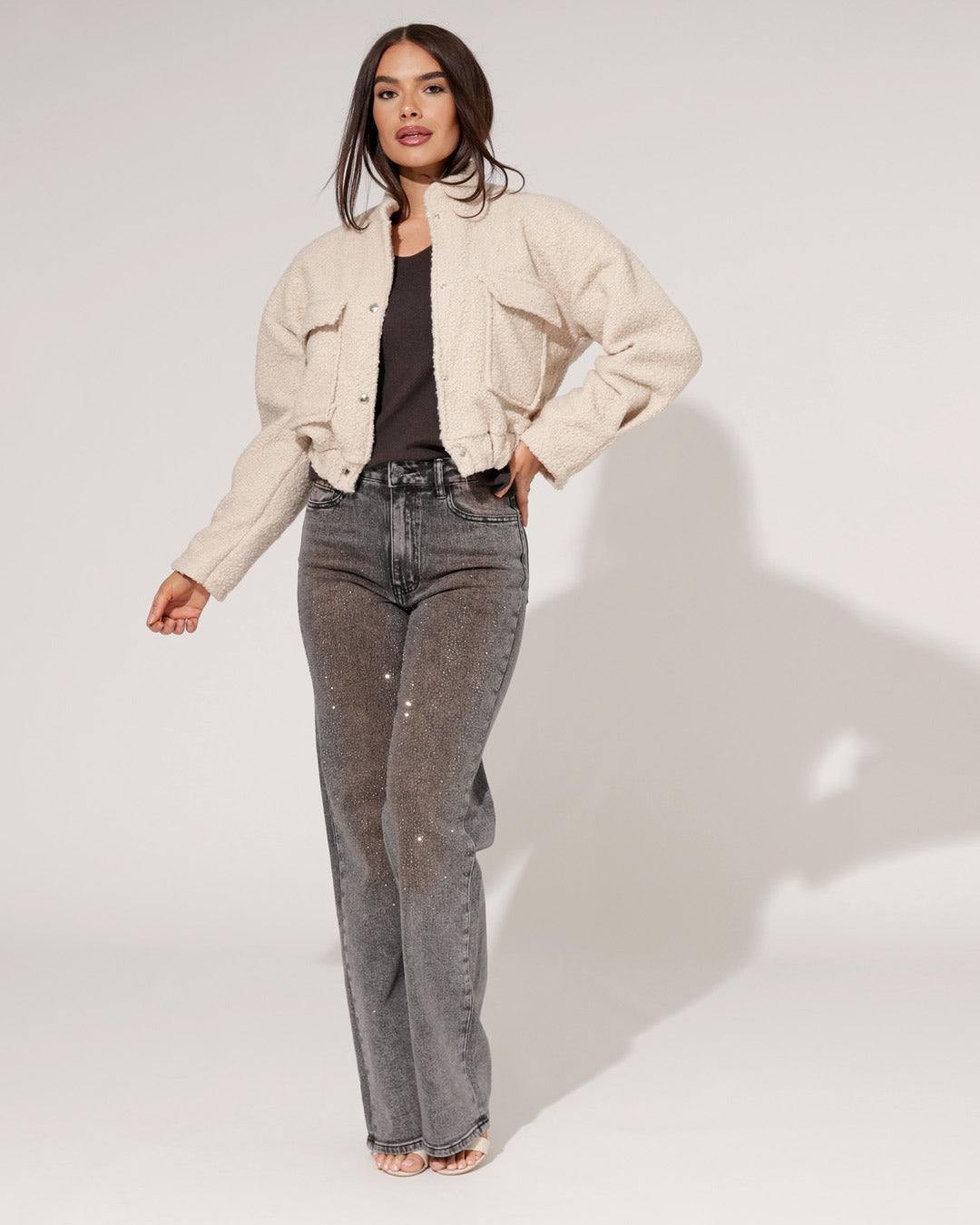 Queen Hearts | Wide leg, Straight jeans Beau-2 Grijs