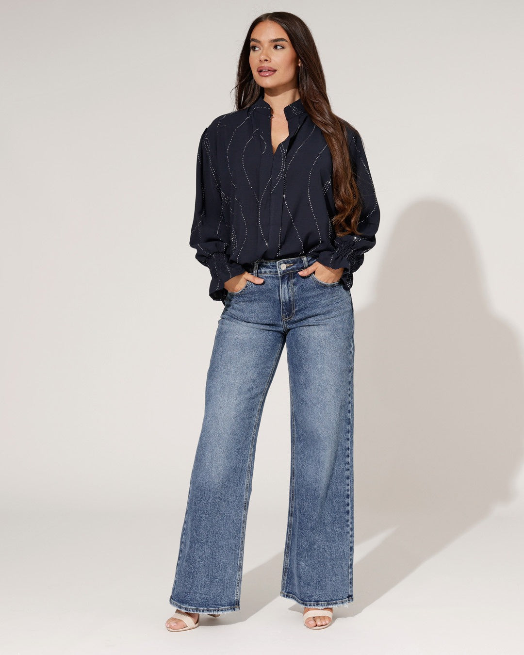 Queen Hearts | Wide leg, Straight jeans Lou-5 Donkerblauw