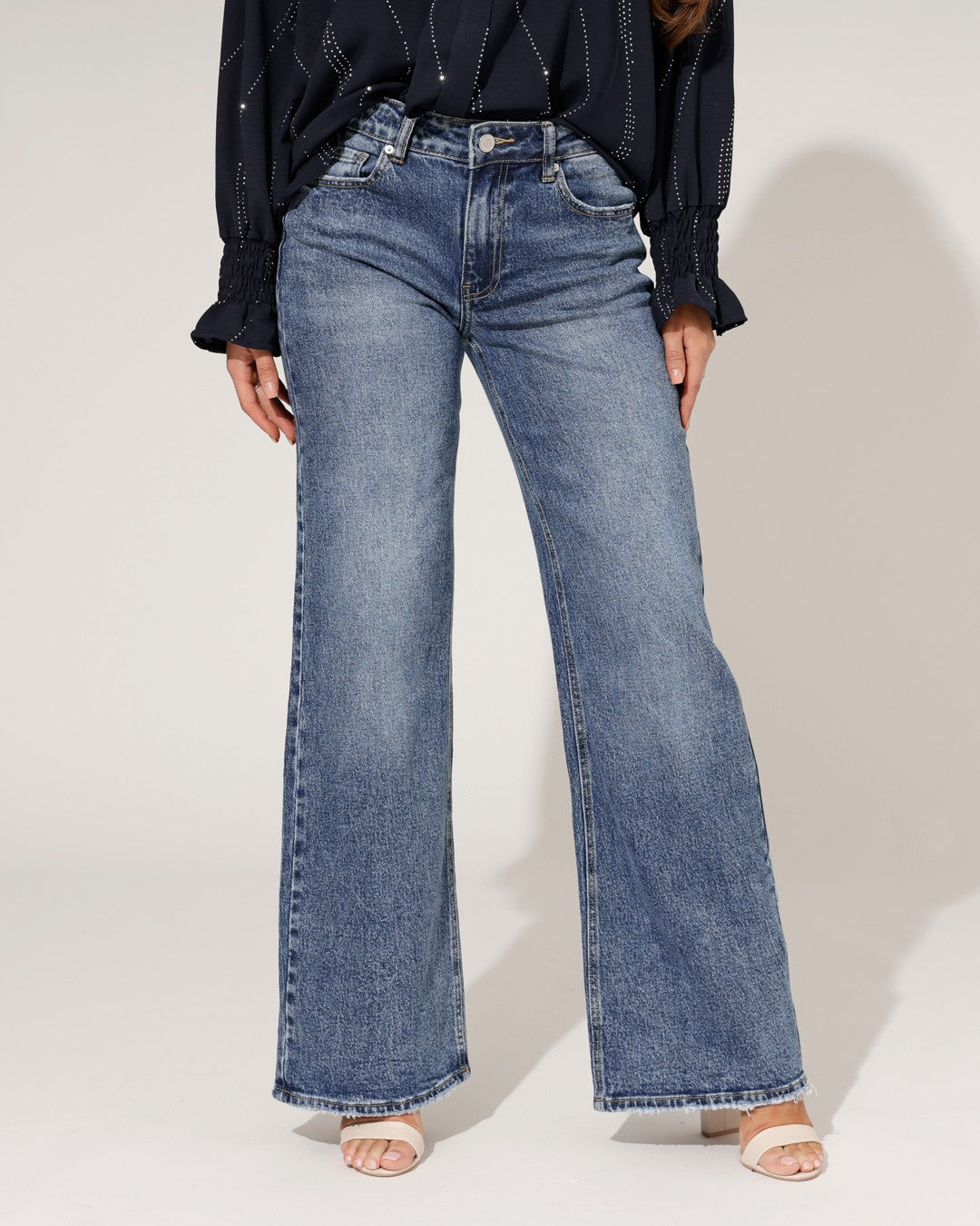 Queen Hearts | Wide leg, Straight jeans Lou-5 Donkerblauw
