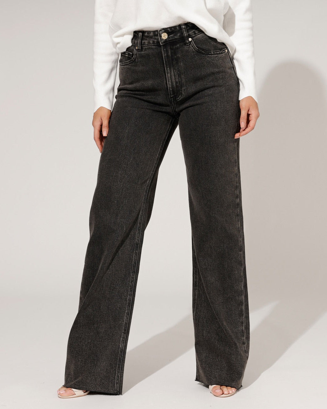 Queen Hearts | Wide leg jeans Nina-6 Zwart