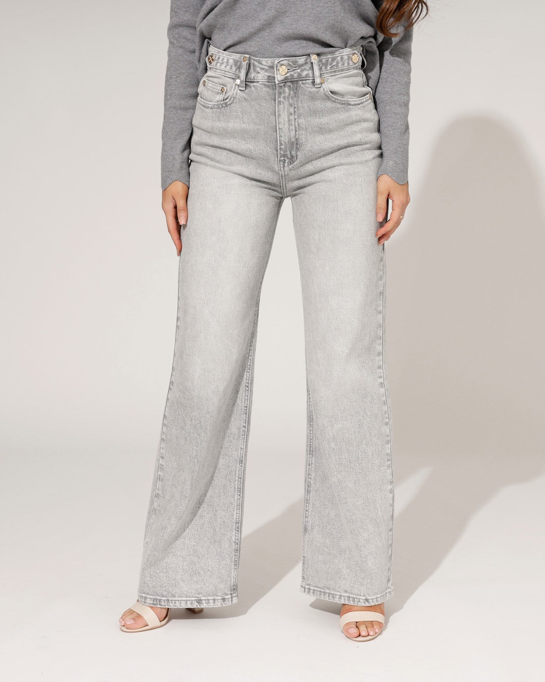 Queen Hearts | Wide leg, Straight jeans Joelle-2 Grijs