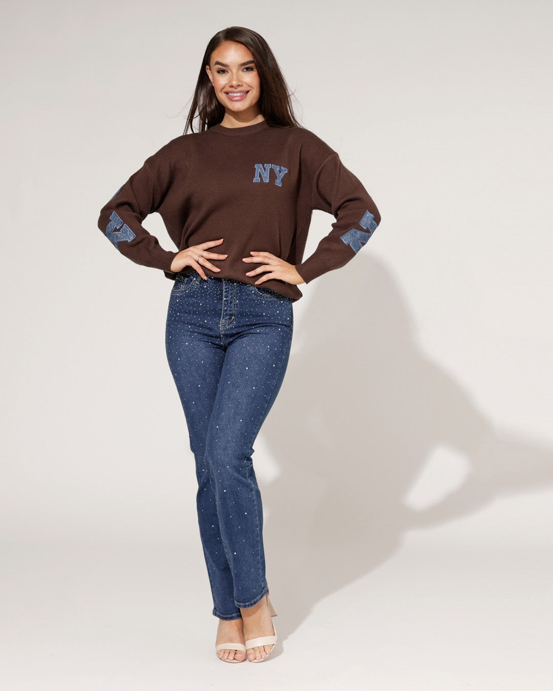 Trui New York jeans Bruin