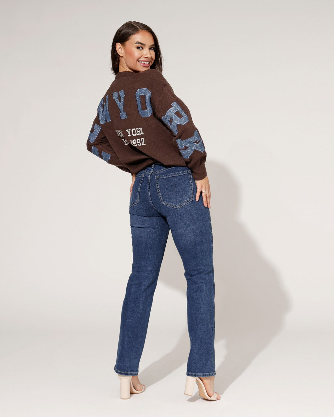Trui New York jeans Bruin