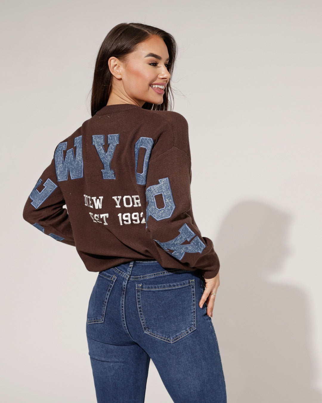 Trui New York jeans Bruin