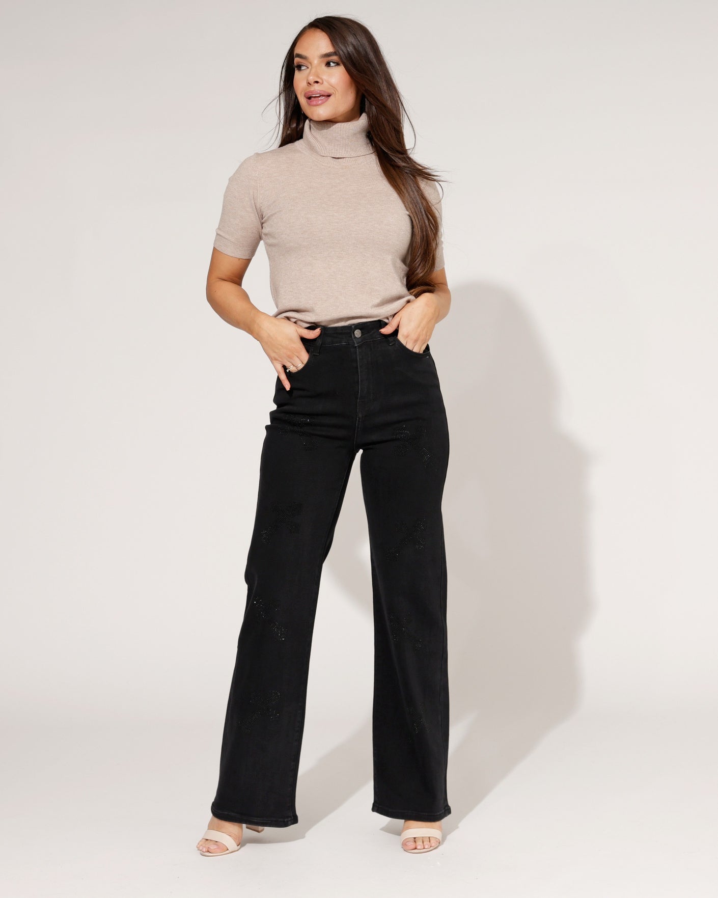 Hello Miss | Wide leg jeans Sammy-5 Zwart
