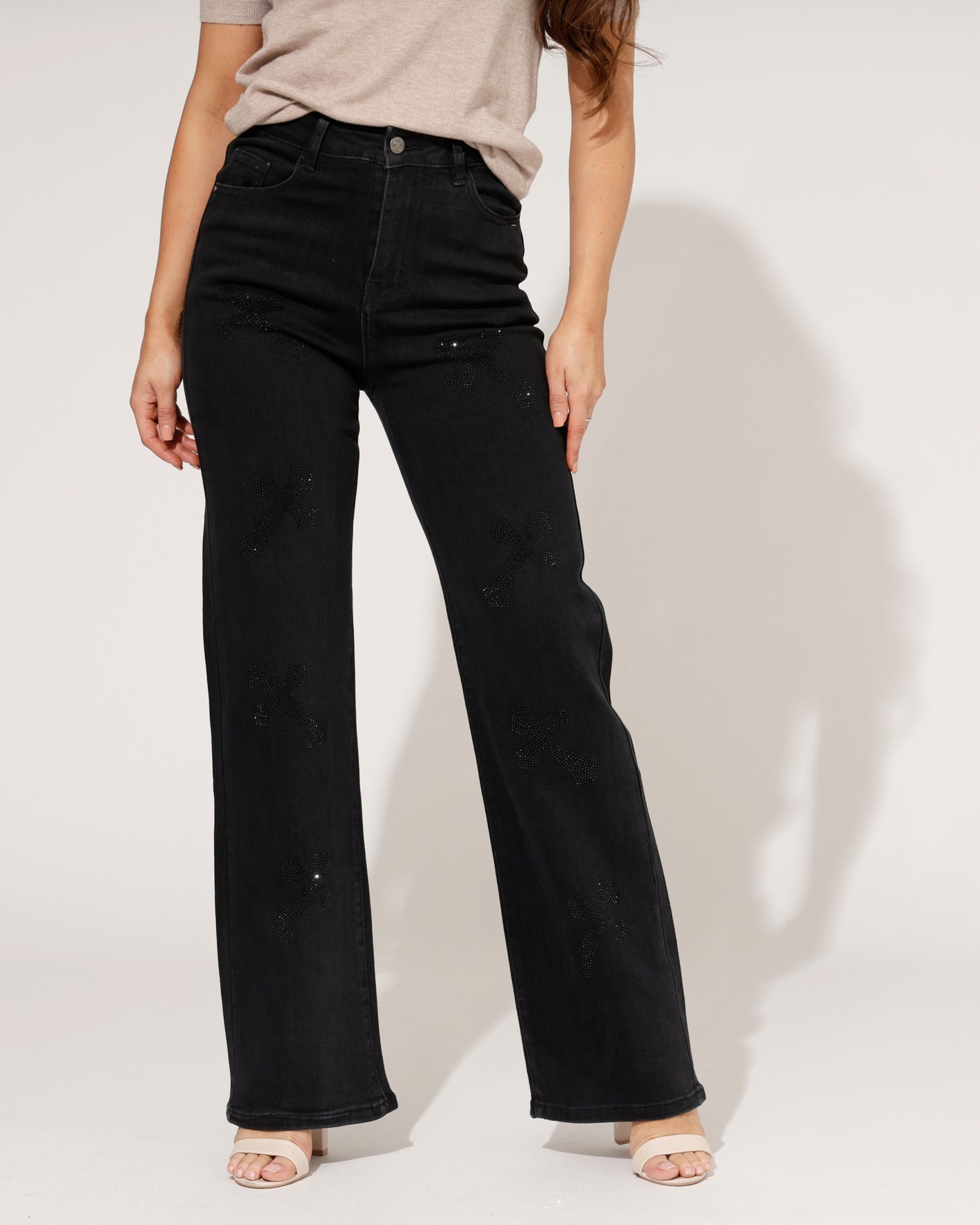 Hello Miss | Wide leg jeans Sammy-5 Zwart