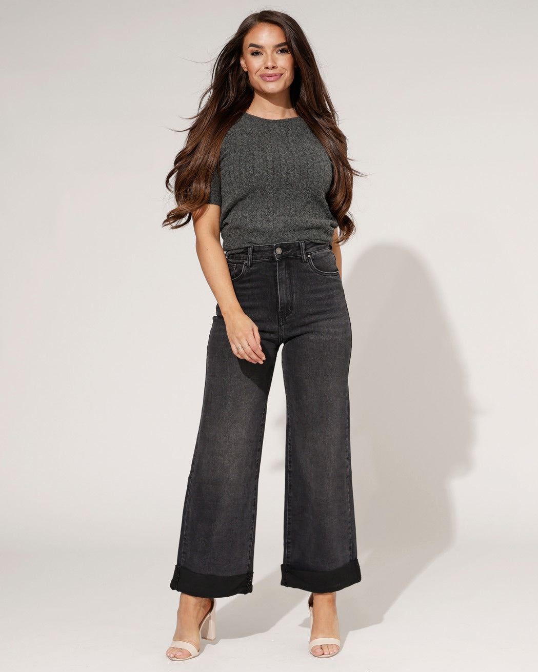 Ana & Lucy | Straight jeans Yules-4 Donkergrijs
