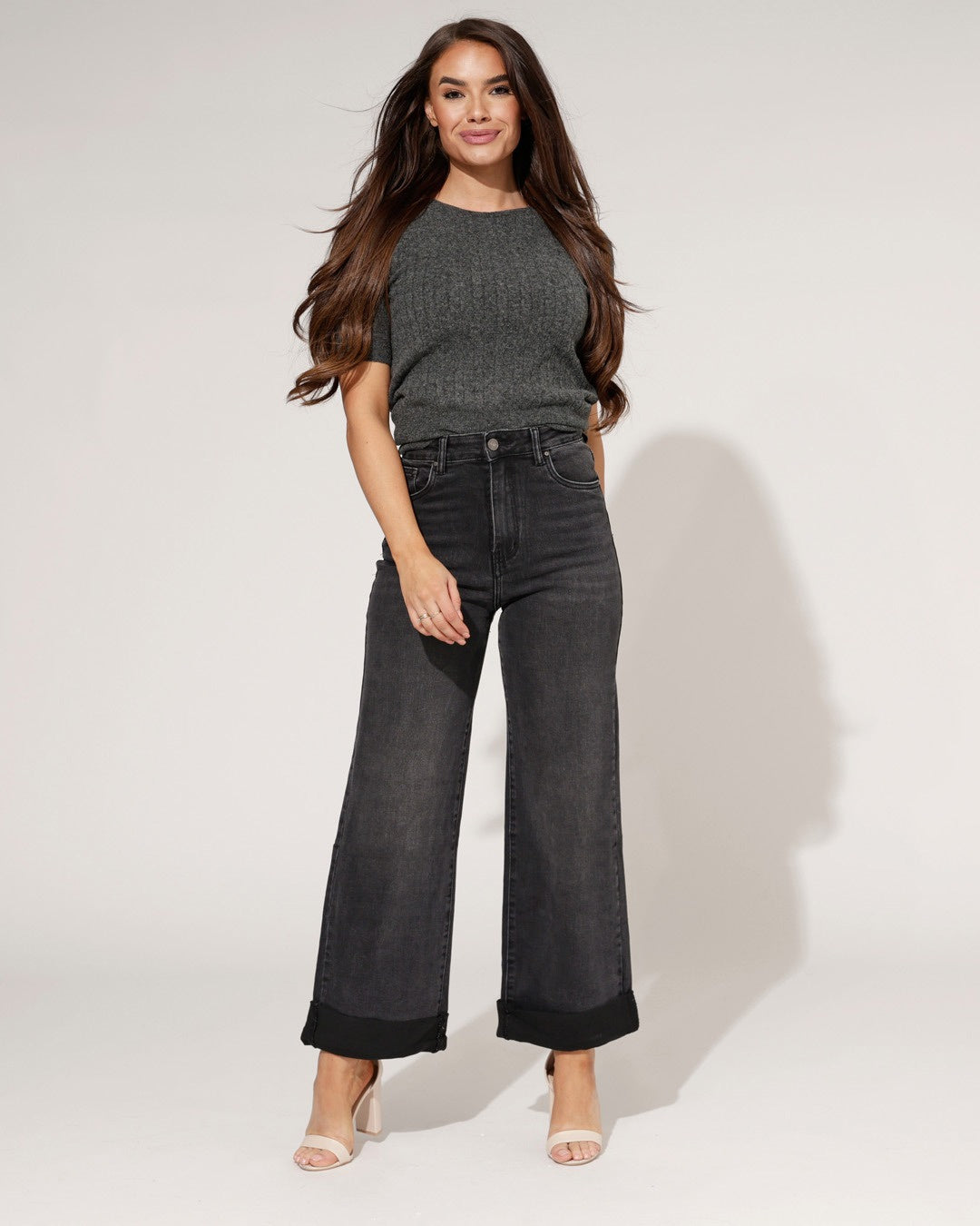 Ana & Lucy | Straight jeans Yules-4 Donkergrijs